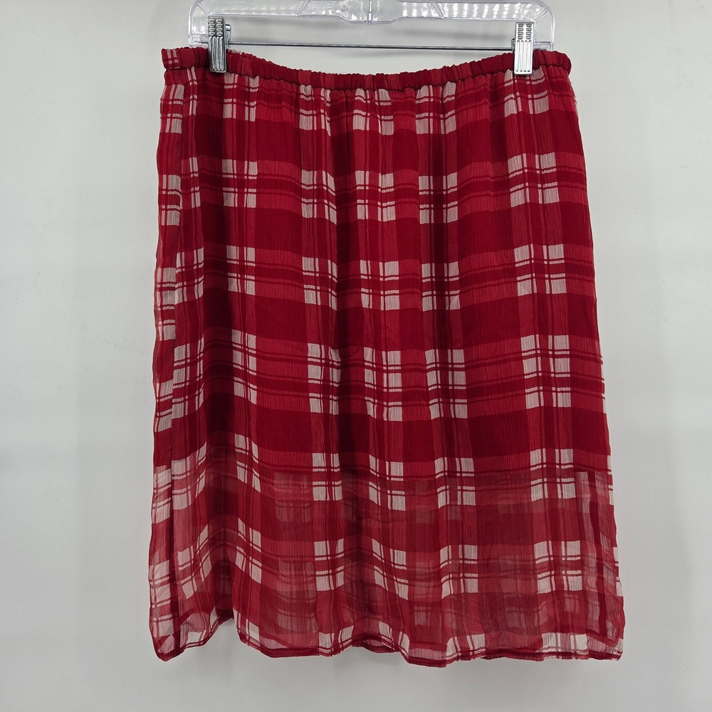 J.Crew Plaid Skirt Medium Red White Cupro Holiday Preppy Eclectic CH409